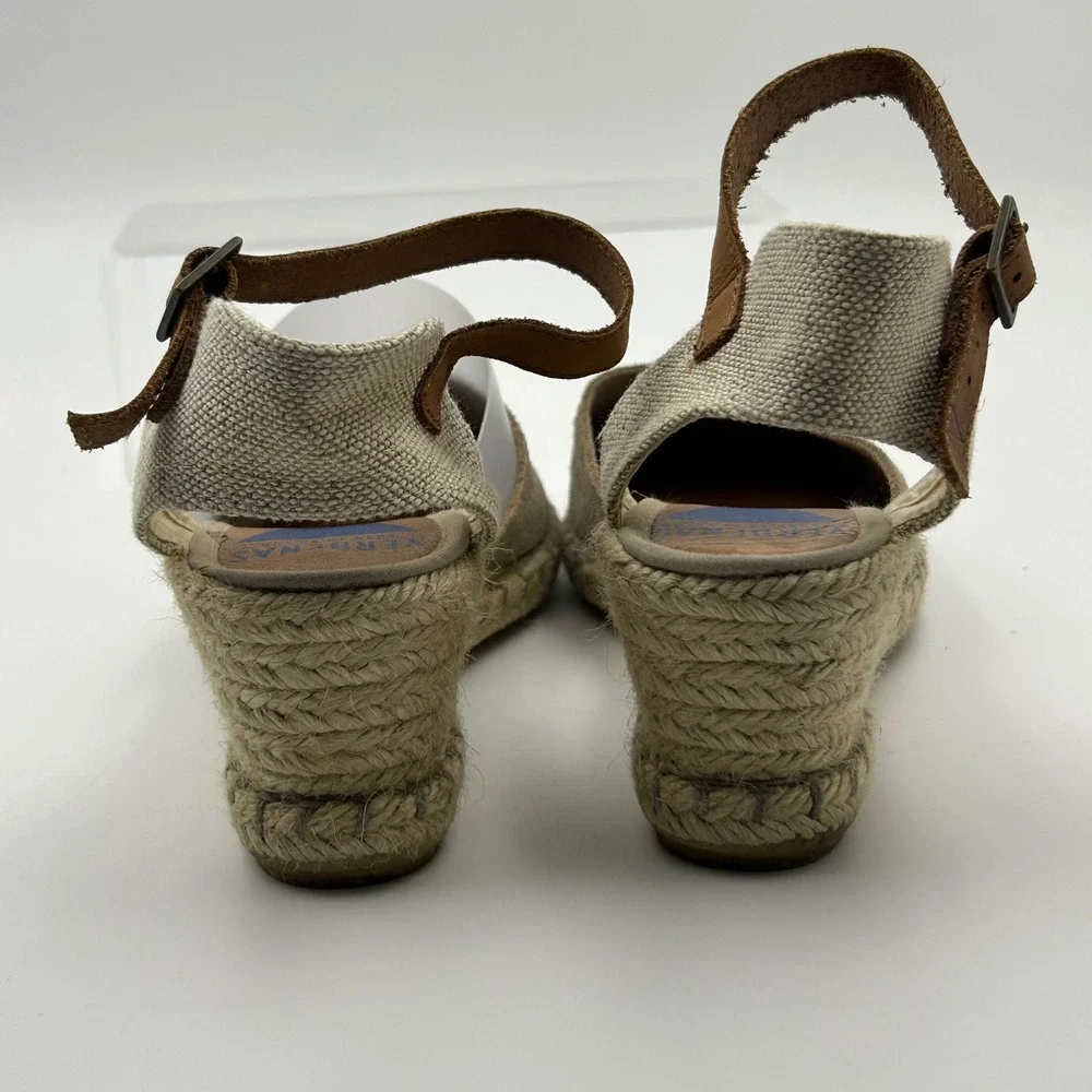 Verbenas Espadrille Wedge Sandals Womens 38 Taupe Suede Ankle Strap Boho Summer‎